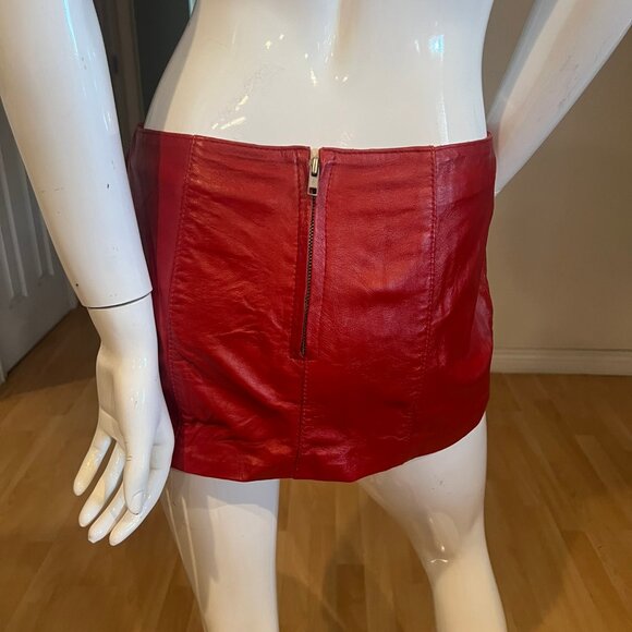 VINTAGE 90'S LEATHER MICRO MINI SKIRT SIZE M MEDIUM RED - Picture 3 of 4